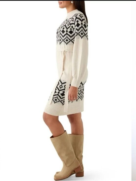 Lucky Brand Dresses & Skirts - Lucky Brand Cream and Black Fair Isle Midi Sweater Dress Large NWT